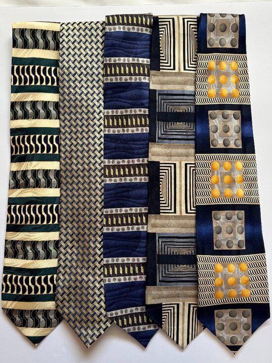 DiMossio Other - Di Mossio Silk Tie Set 5 Mixed Geo Blue Black Teal Yellow Cream 4"